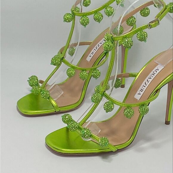 Aquazzura Cha Cha Cha Metallic Leather Sandals size 37.5 - Picture 6 of 12